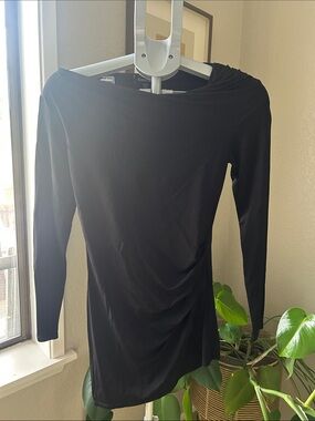 bebe Black One-Shoulder Ruched Long-Sleeve Mini Dress